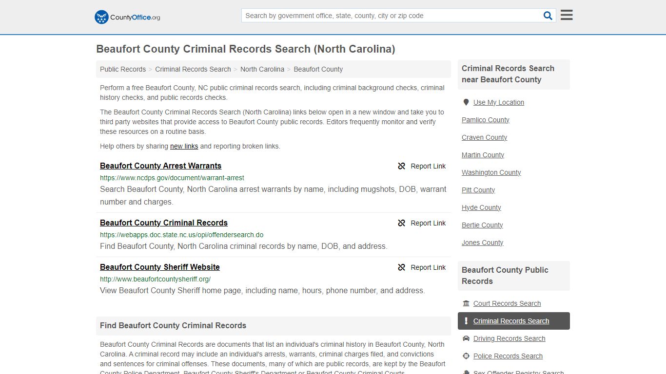 Beaufort County Criminal Records Search (North Carolina) - County Office