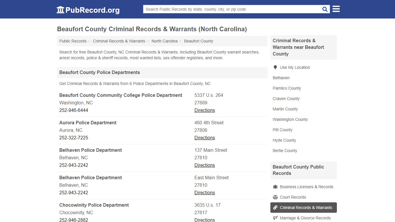 Beaufort County Criminal Records & Warrants (North Carolina)